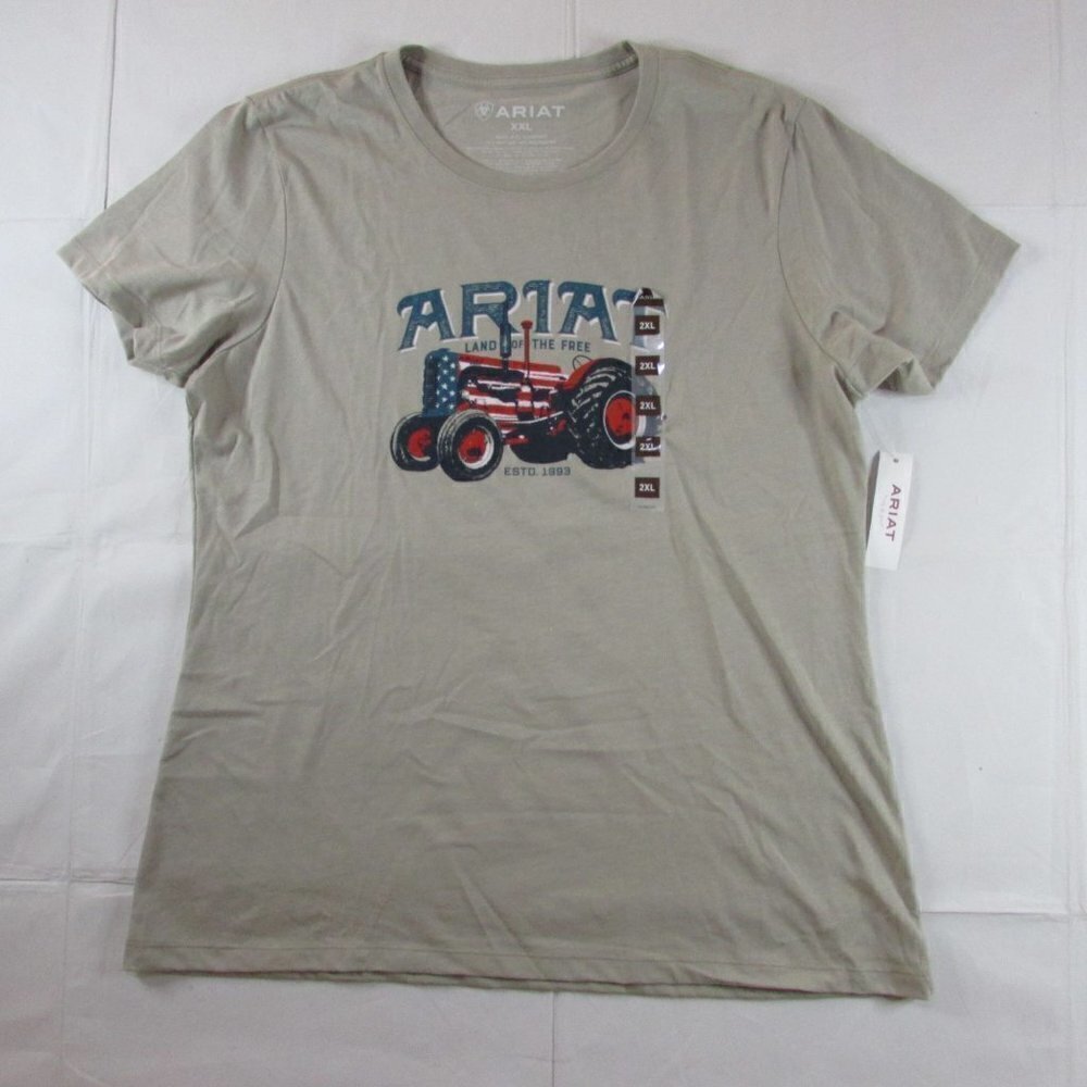 Ariat Women's XXL Short Sleeve USA Tractor Graphic T-Shirt - Khaki
